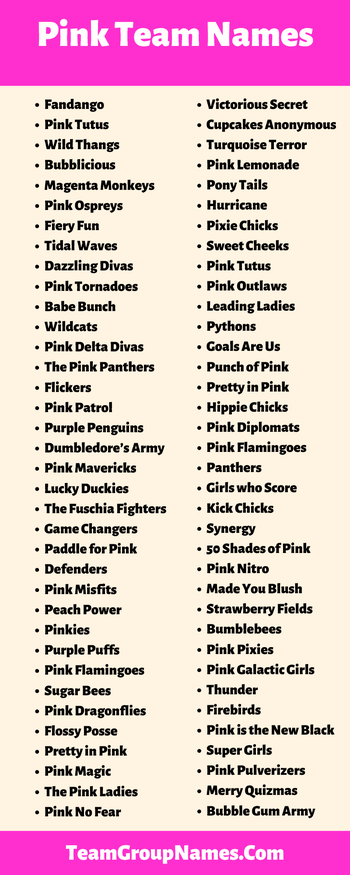 Pink Team Names: 556 Best Names For Pink Team