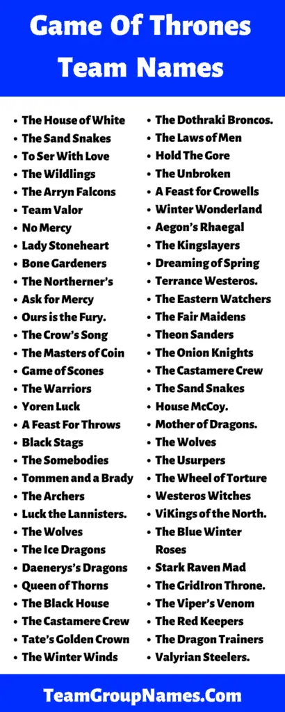 544 Game Of Thrones Team Names Ideas