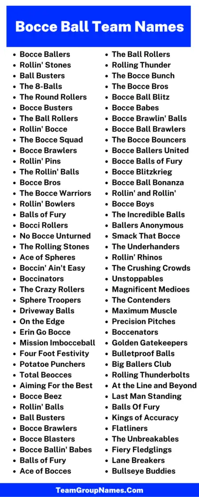 Bocce Ball Team Name Ideas