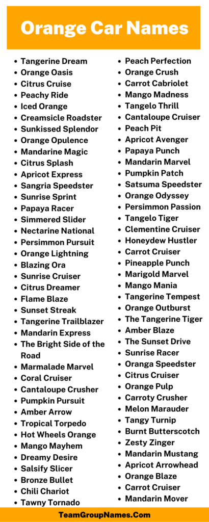 Orange Car Name Ideas