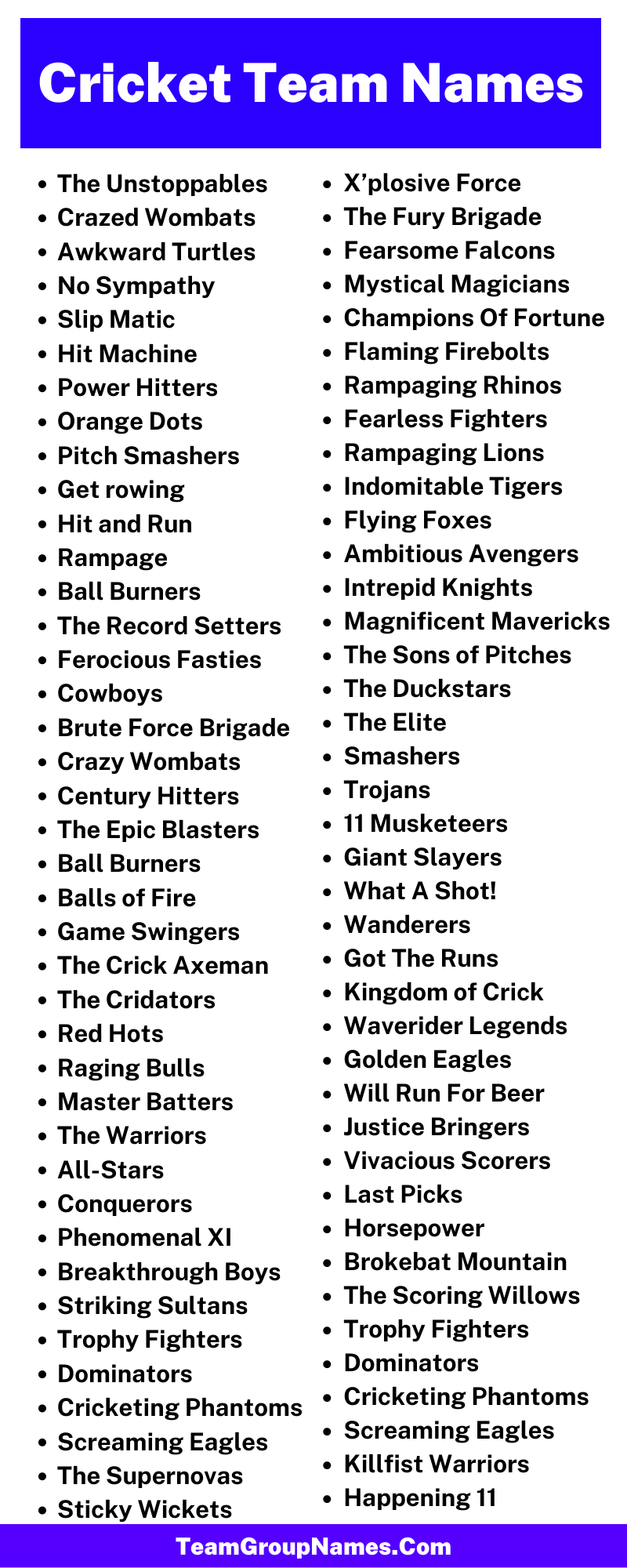 Cricket Team Name Ideas