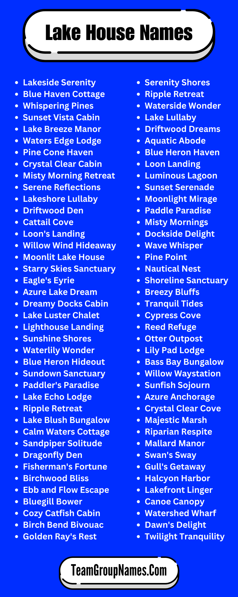 Lake House Names (Infographic)