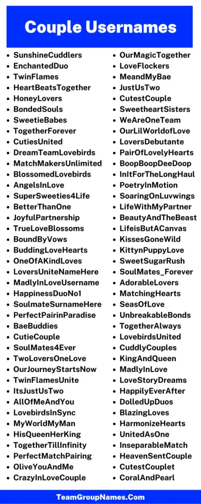 Couple Username Ideas