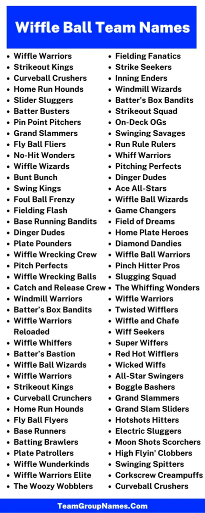 Wiffle Ball Team Name Ideas
