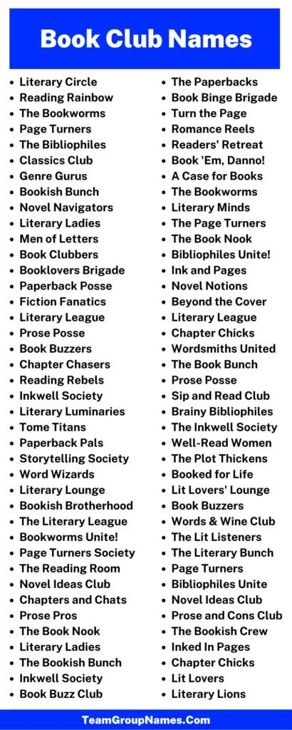 Book Club Name Ideas