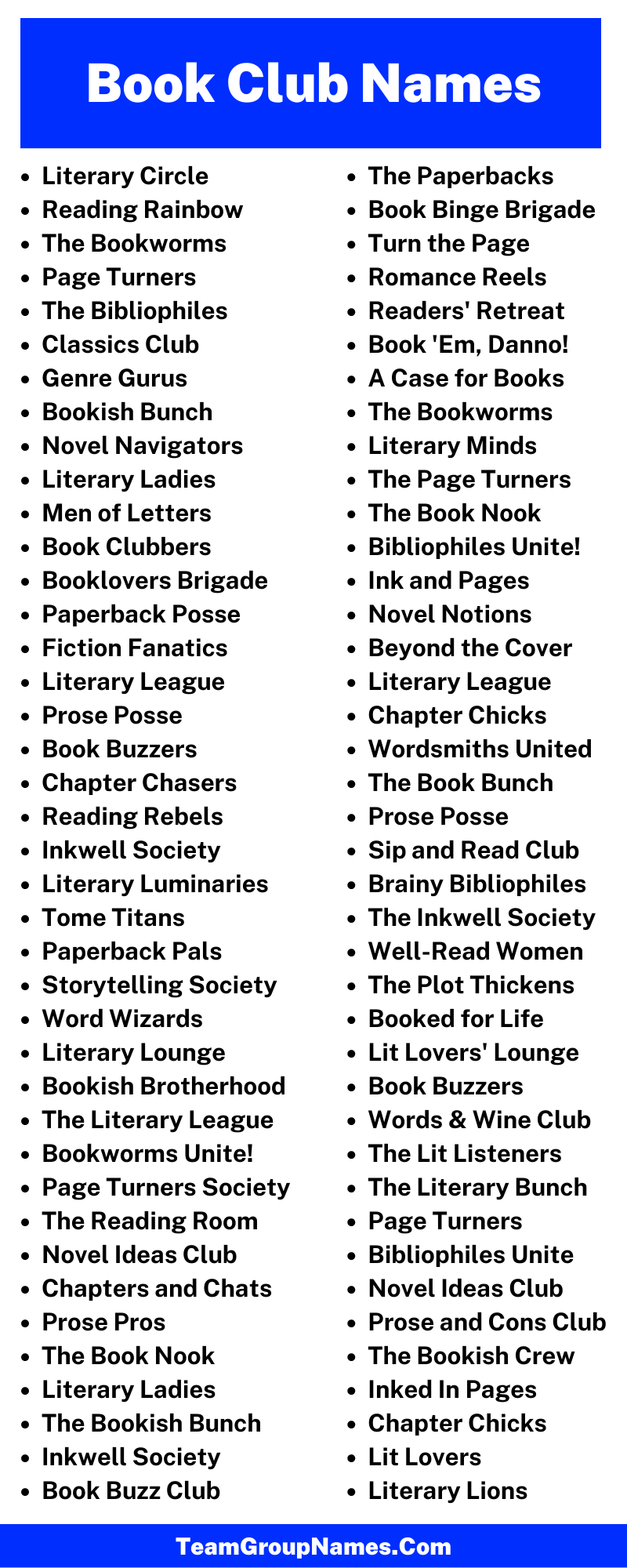 Book Club Name Ideas (Infographic)