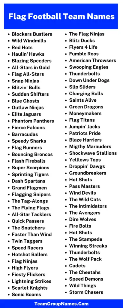 Flag Football Team Name Ideas