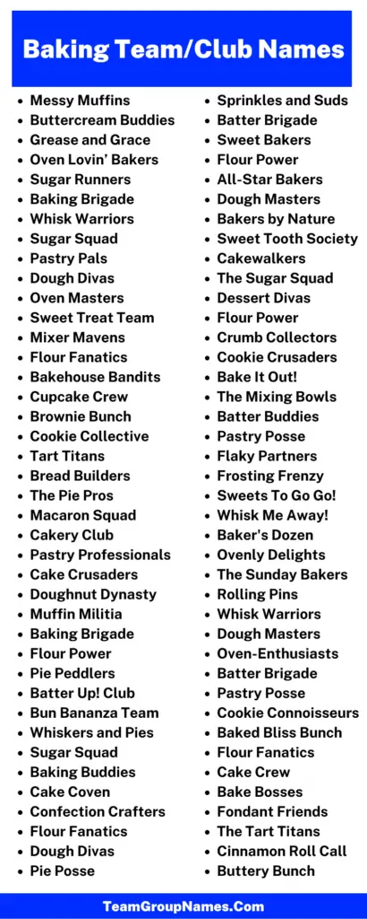 Baking Team Club Name Ideas