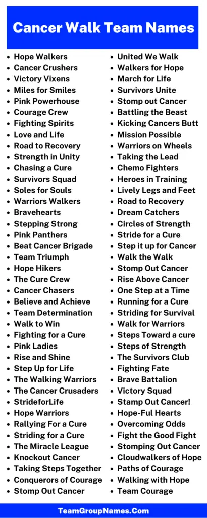 Cancer Walk Team Name Ideas