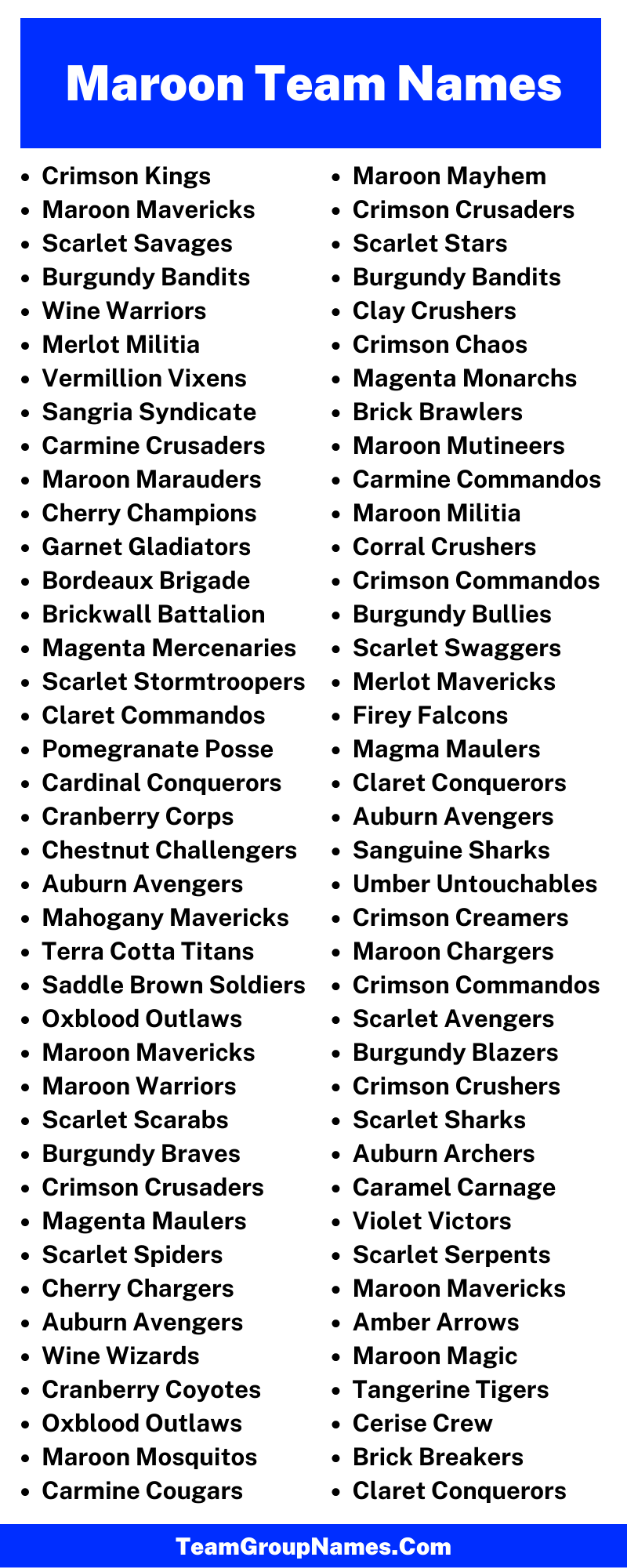 Maroon Team Name Ideas (Infographic)