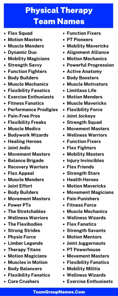 Physical Therapy Team Name Ideas