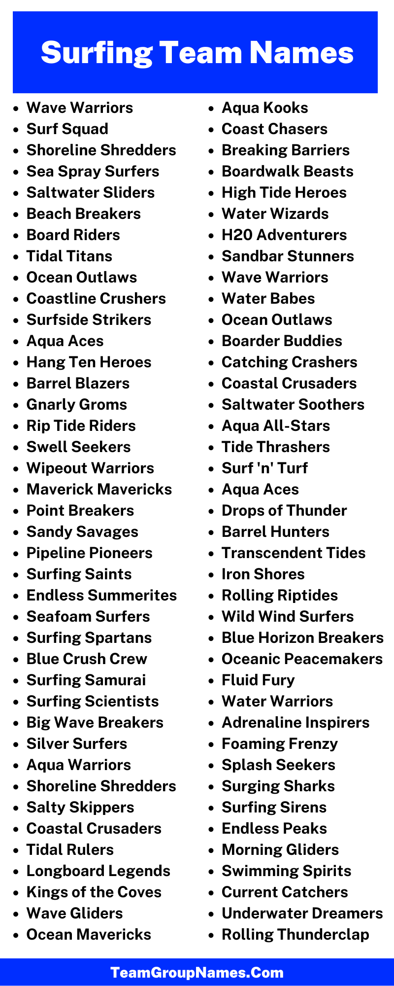 Surfing Team Name Ideas (Infographic)