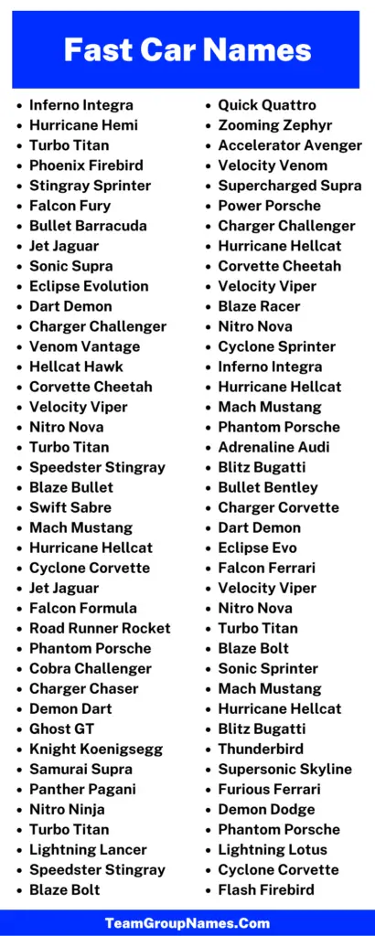 Fast Car Name Ideas