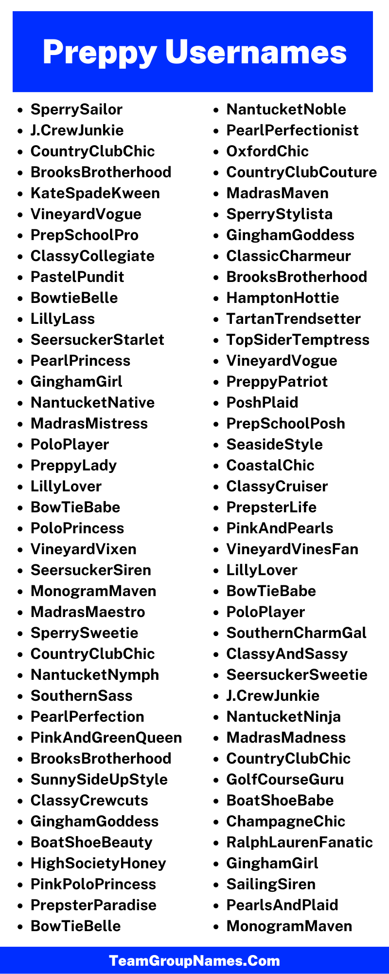 Preppy Username Ideas (Infographic)