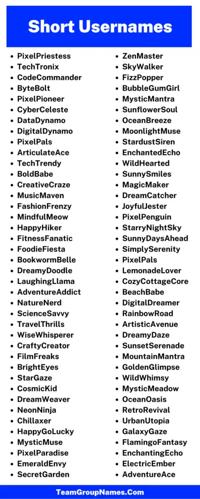 Short Username Ideas