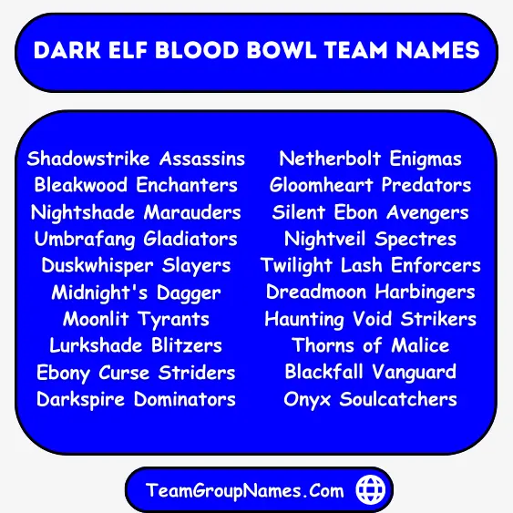 Dark Elf Blood Bowl Team Names