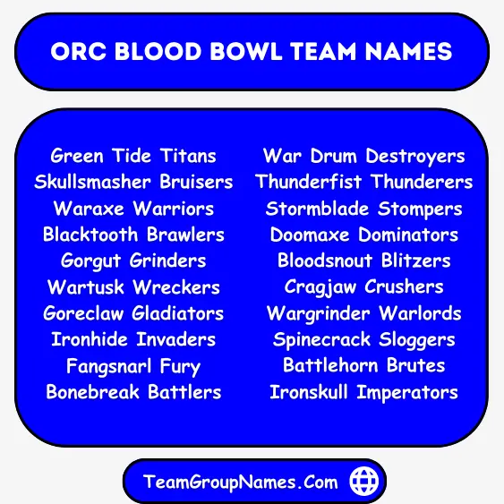 Orc Blood Bowl Team Names
