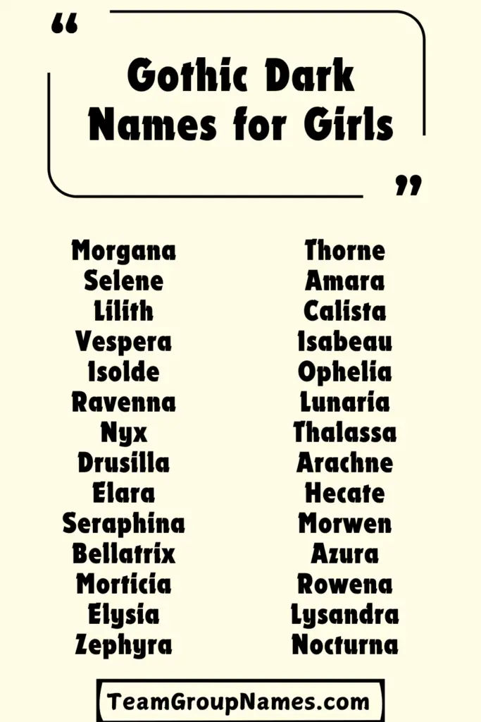 Gothic Dark Names for Girls