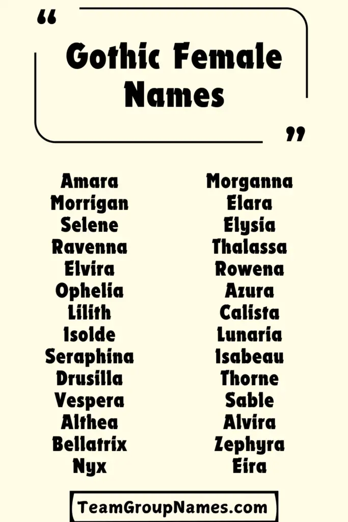 Gothic Female Names