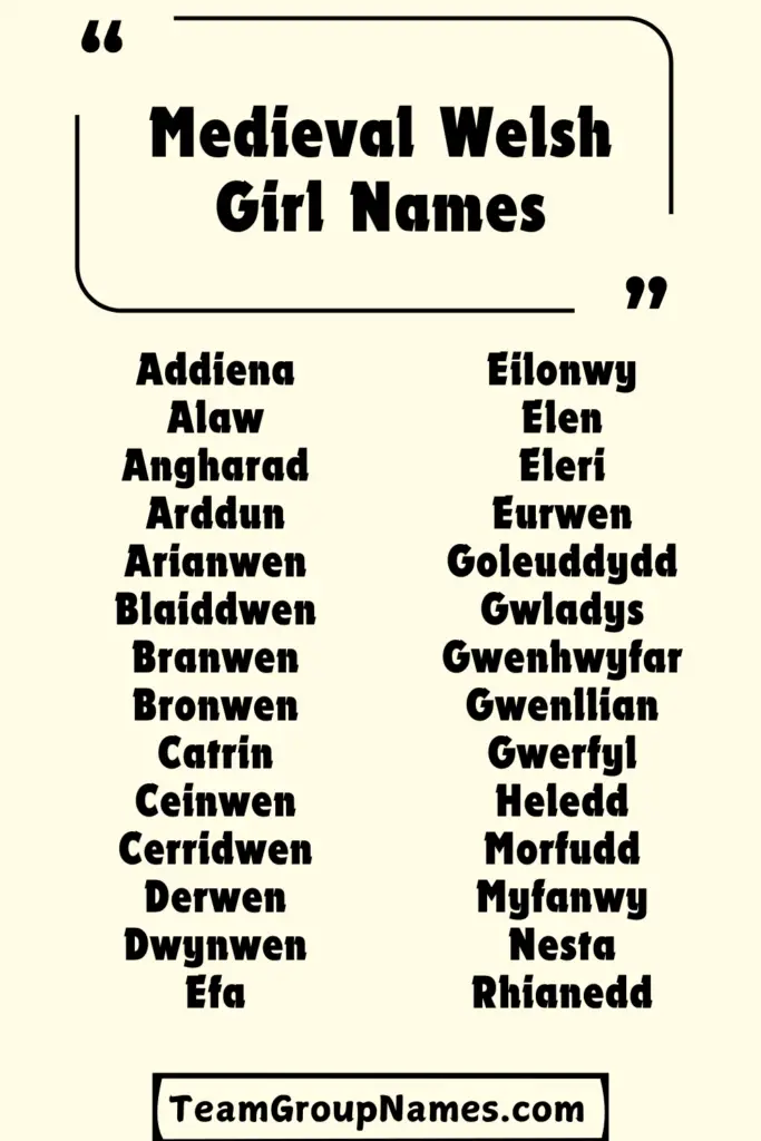 Medieval Welsh Girl Names