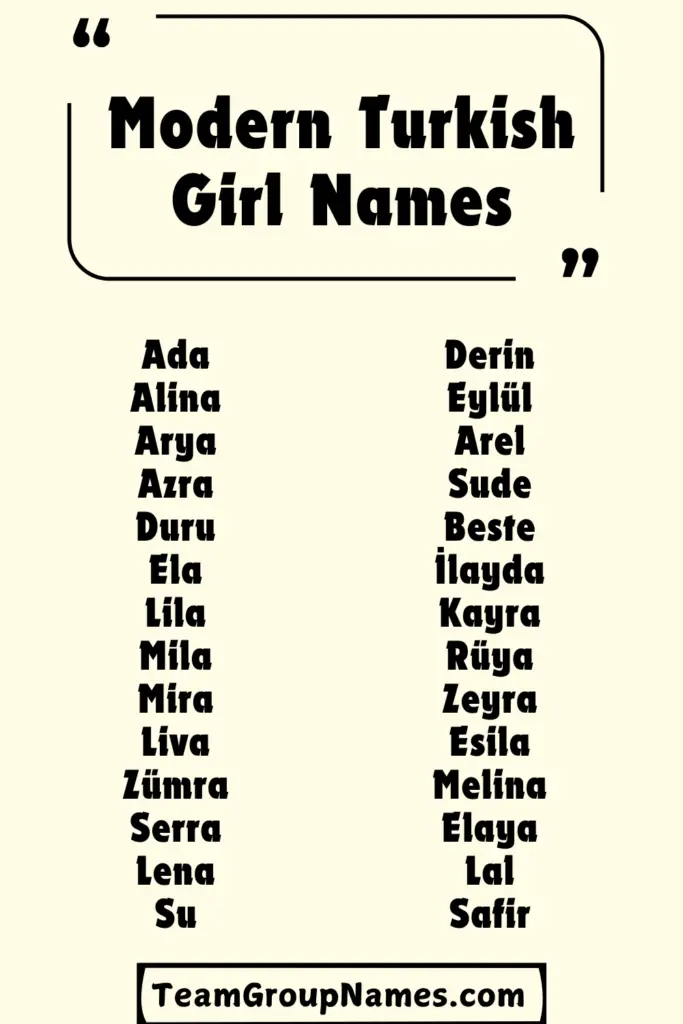 Modern Turkish Girl Names