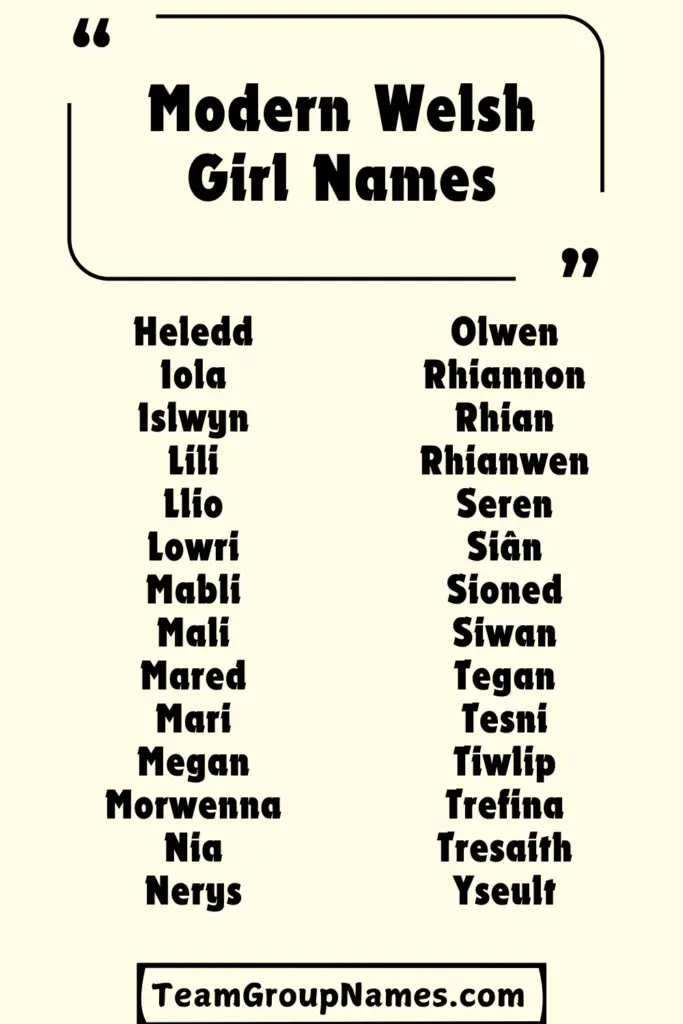 Modern Welsh Girl Names