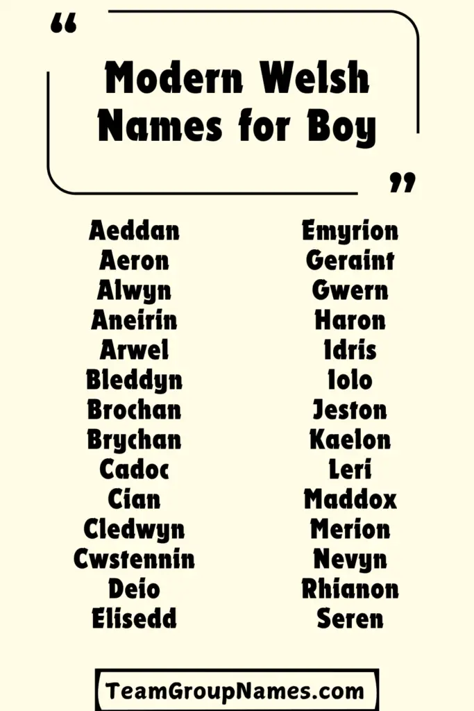 Modern Welsh Names for Boy