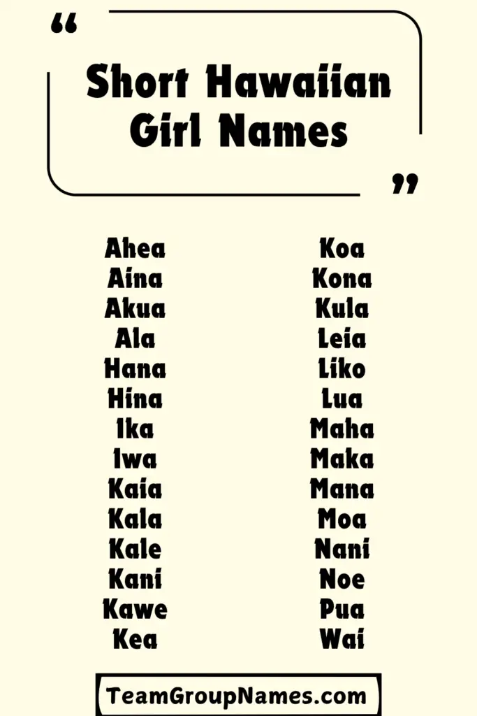 Short Hawaiian Girl Names