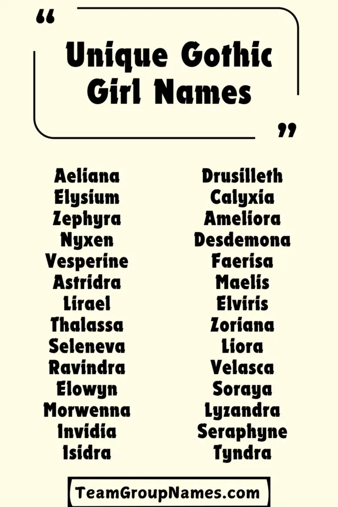 Unique Gothic Girl Names