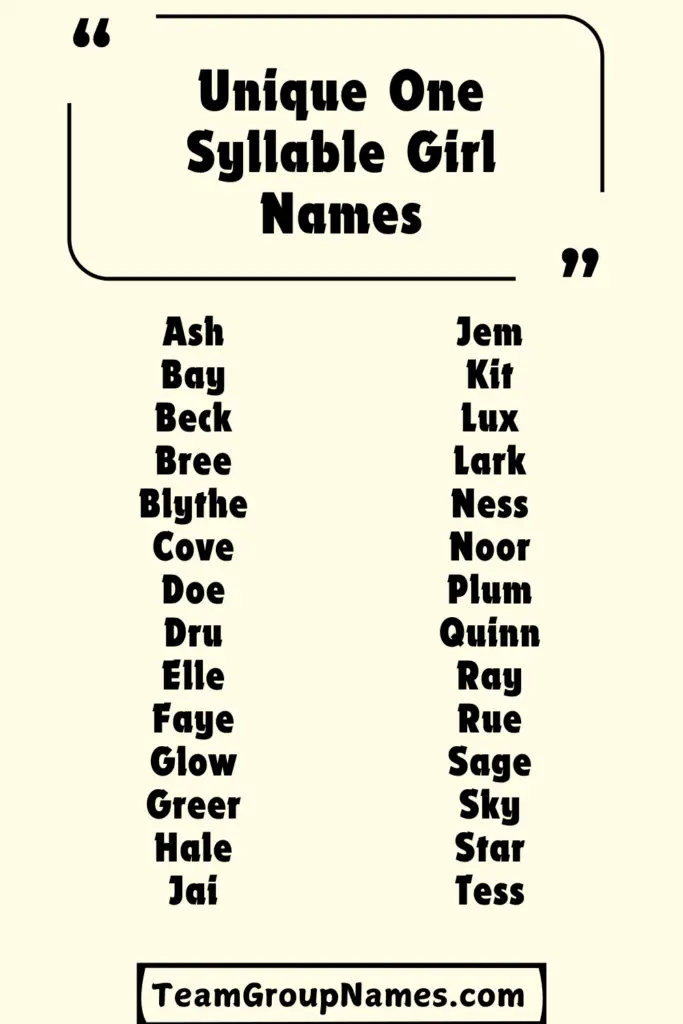 Unique One Syllable Girl Names