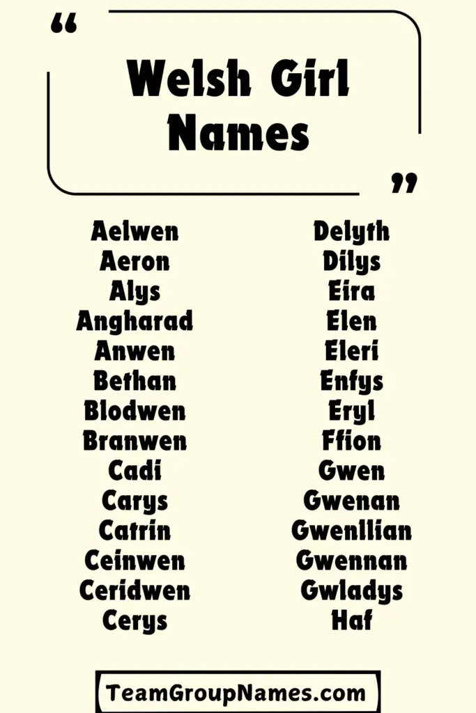 Welsh Girl Names