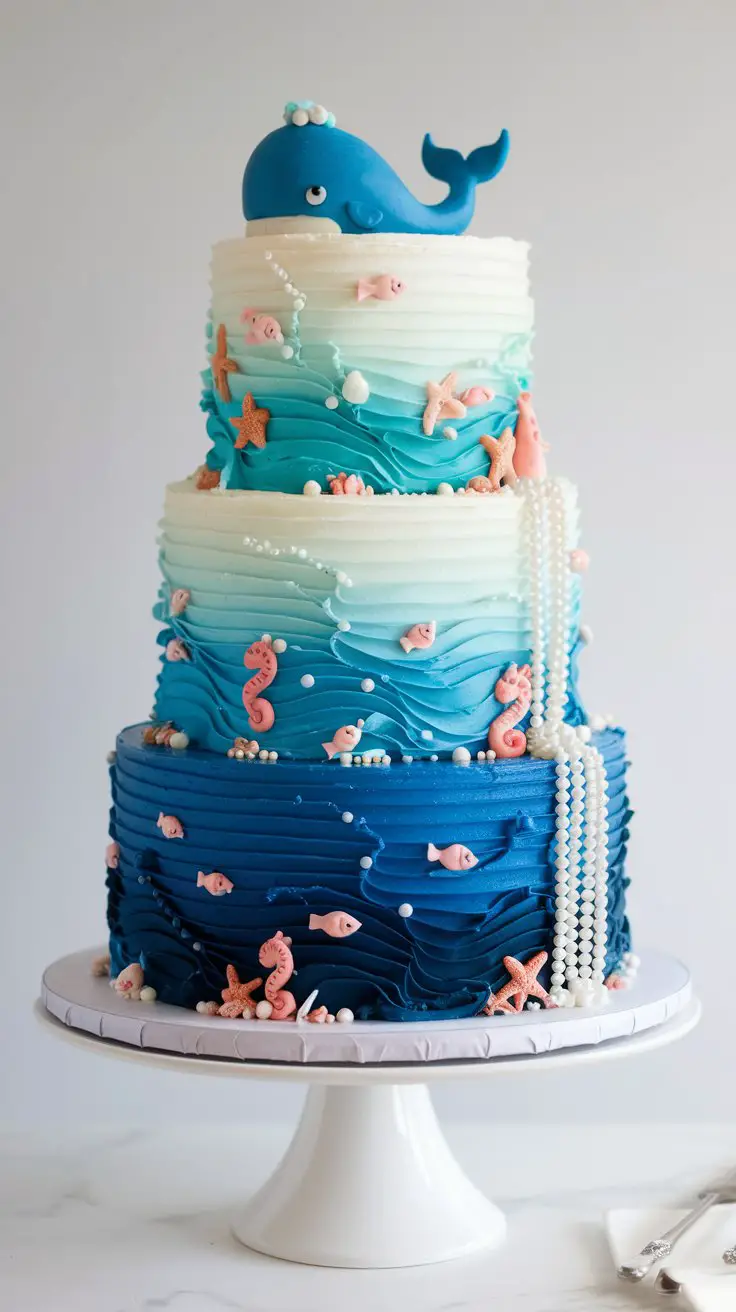 Blue Ombre Cake Design