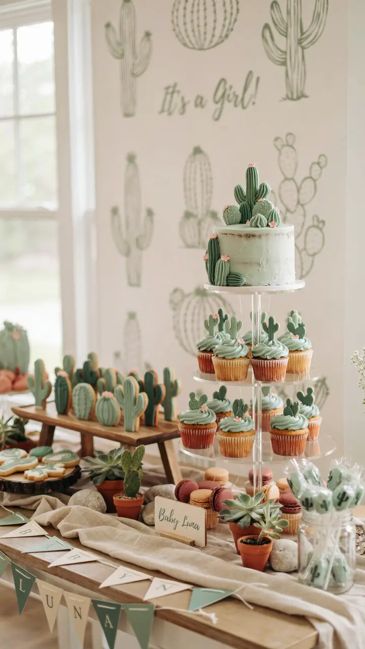 Cactus Cupcake Toppers and Desert Dessert Display