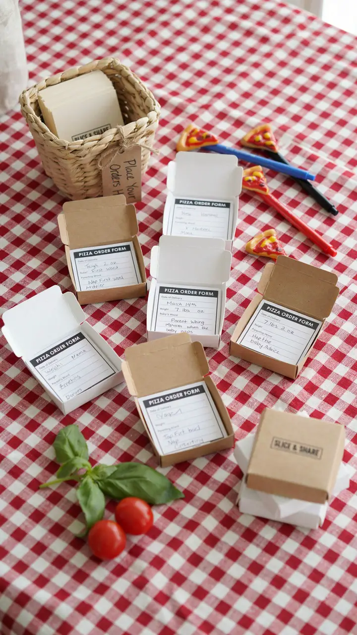 DIY Pizza Box Baby Predictions and Advice Cards
