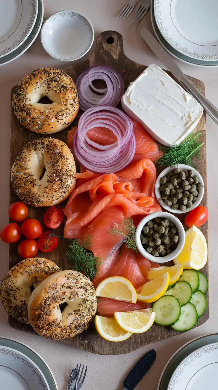 Elegant Smoked Salmon and Cream Cheese Bagel Board