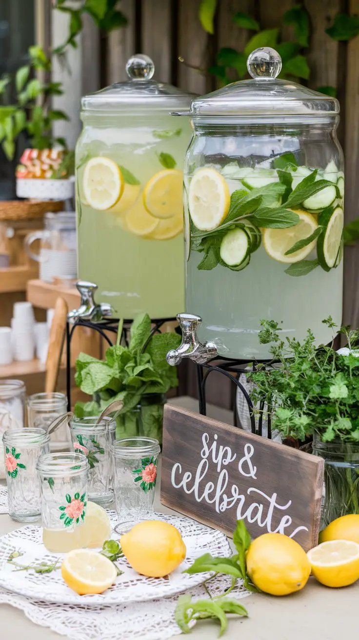 Farmhouse Jars of Lemonade and Infused Water