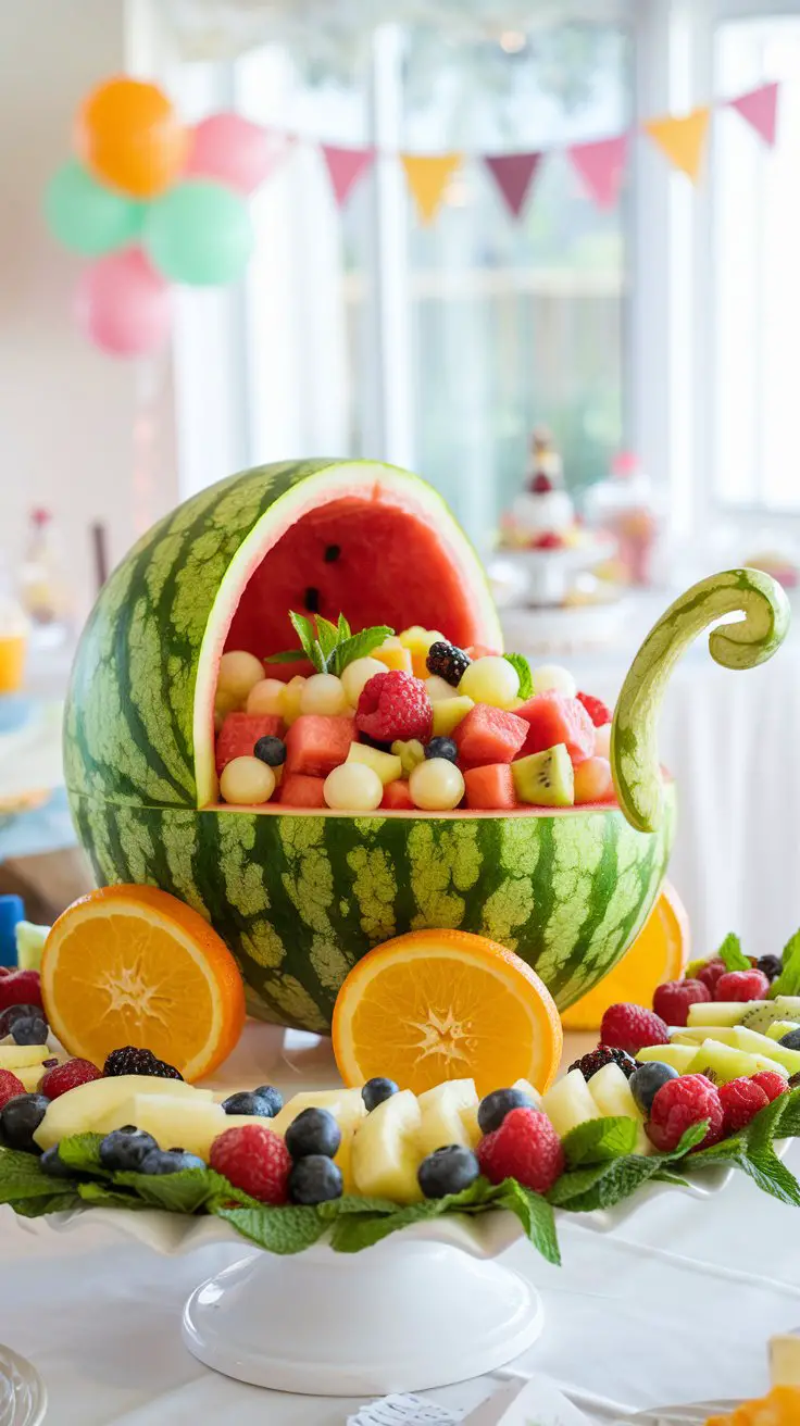 Fresh Fruit Salad in a Watermelon “Baby Carriage”