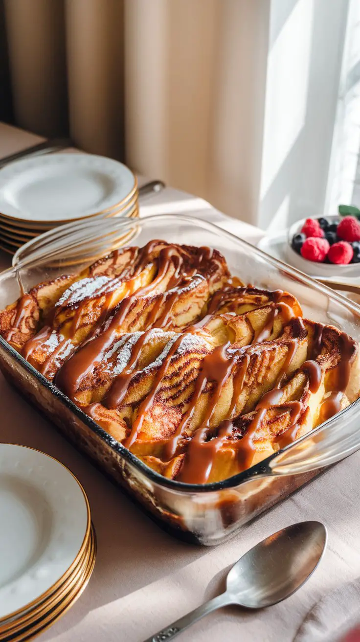 Overnight French Toast Bake with Caramel Drizzle