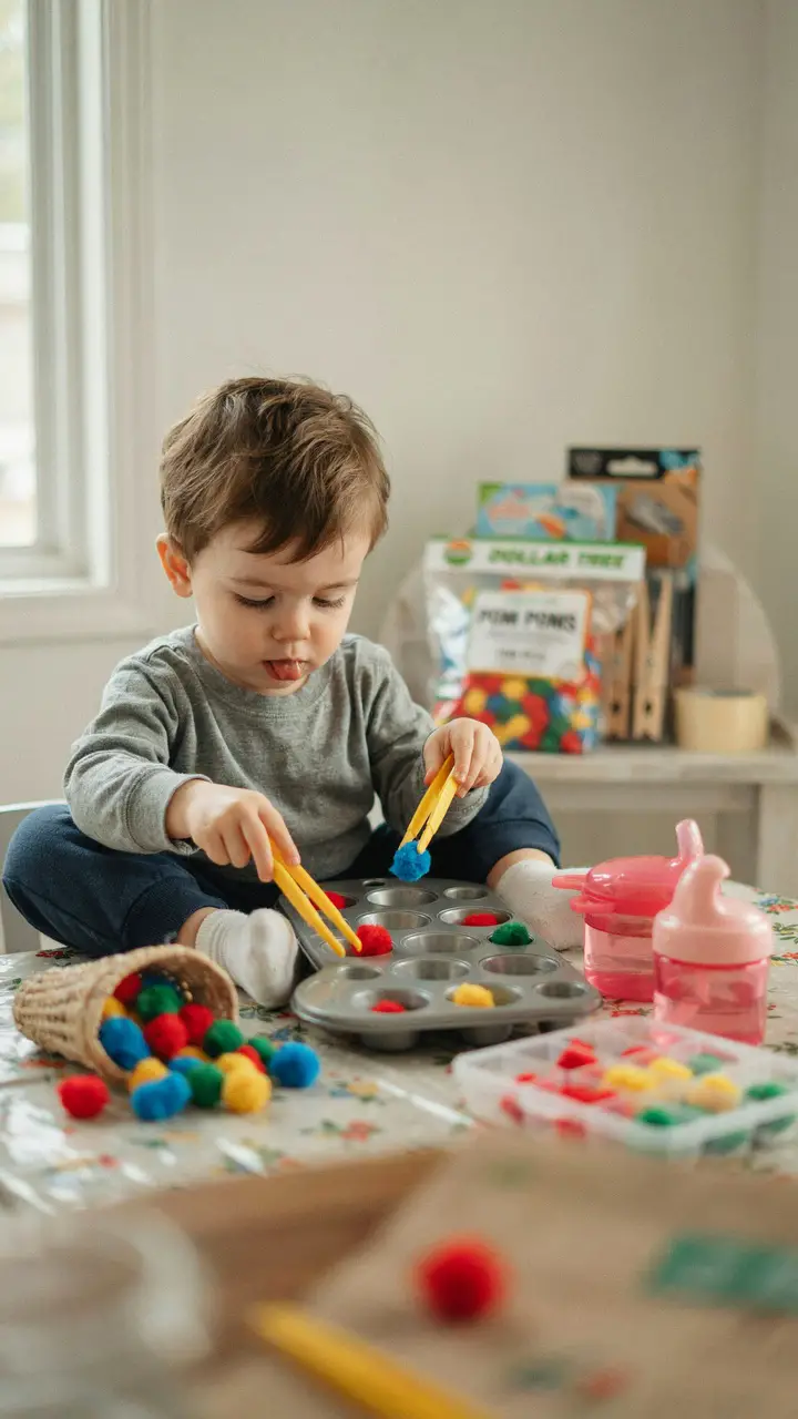 Color Sorting with Pom-Poms and Ice Cube Trays