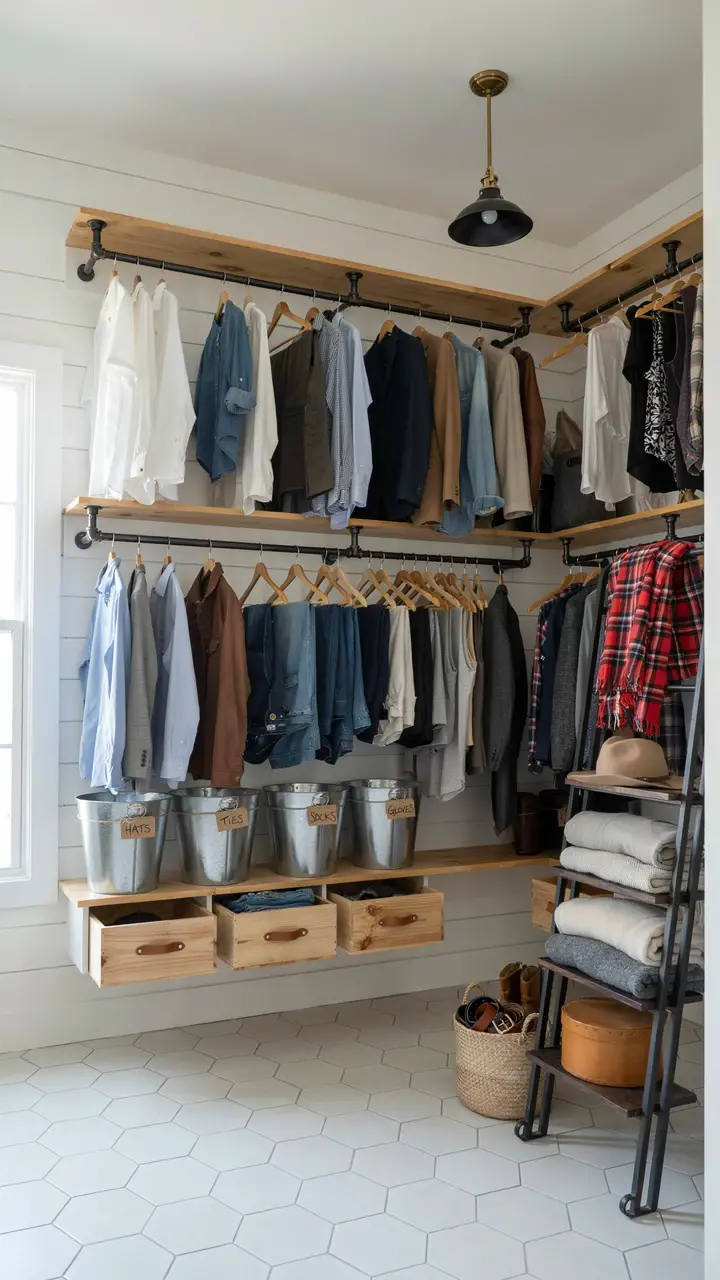 Galvanized Metal and Wood Mixed-Material Storage System