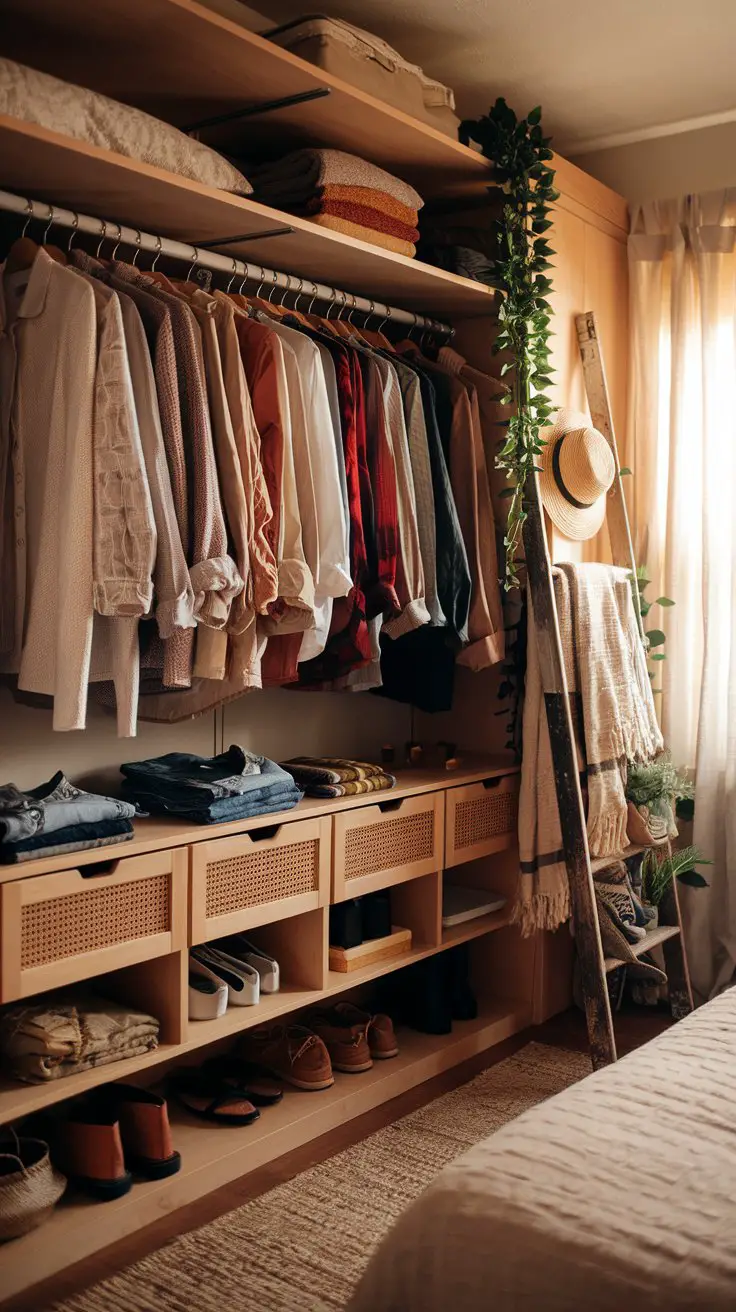 Open Wardrobe Wall with Clothing as Decor