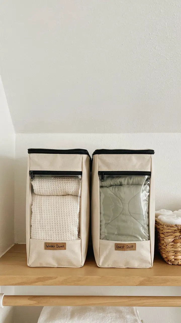 Store Bulky Bedding in Vertical Under-Bed Organizers on Top Shelves