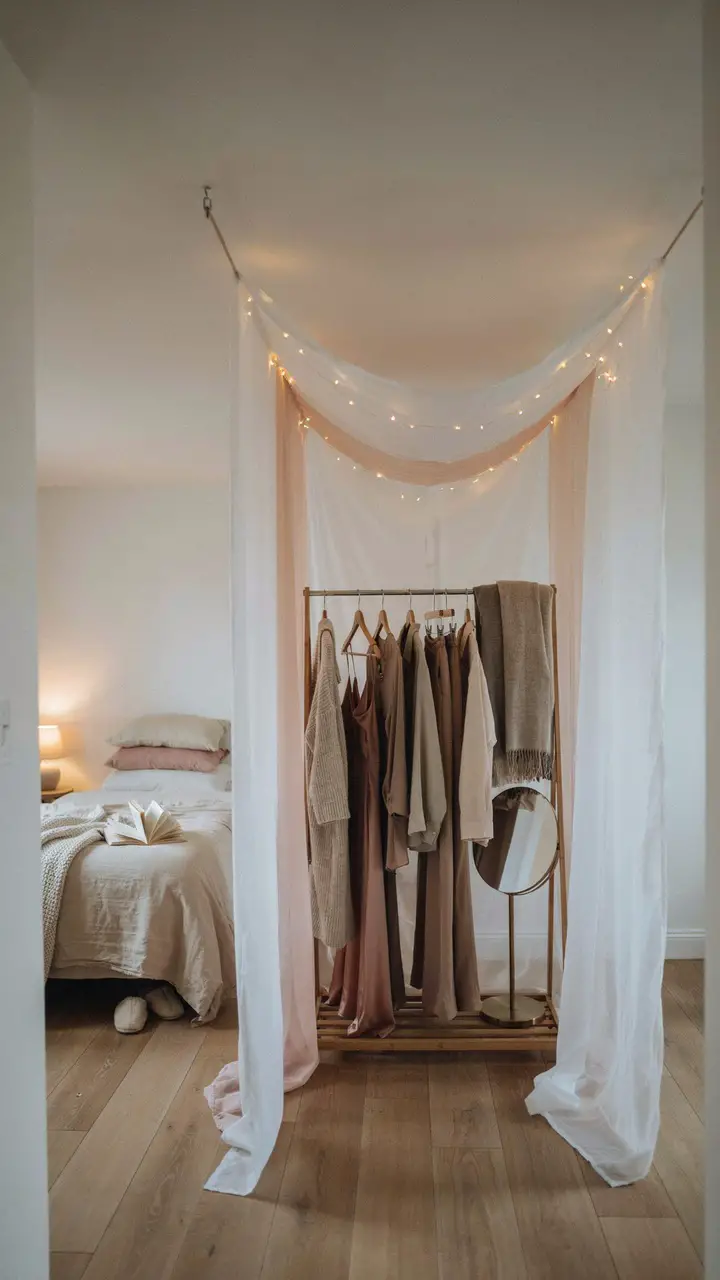 The Tension Rod and Fabric Canopy Partition Closet