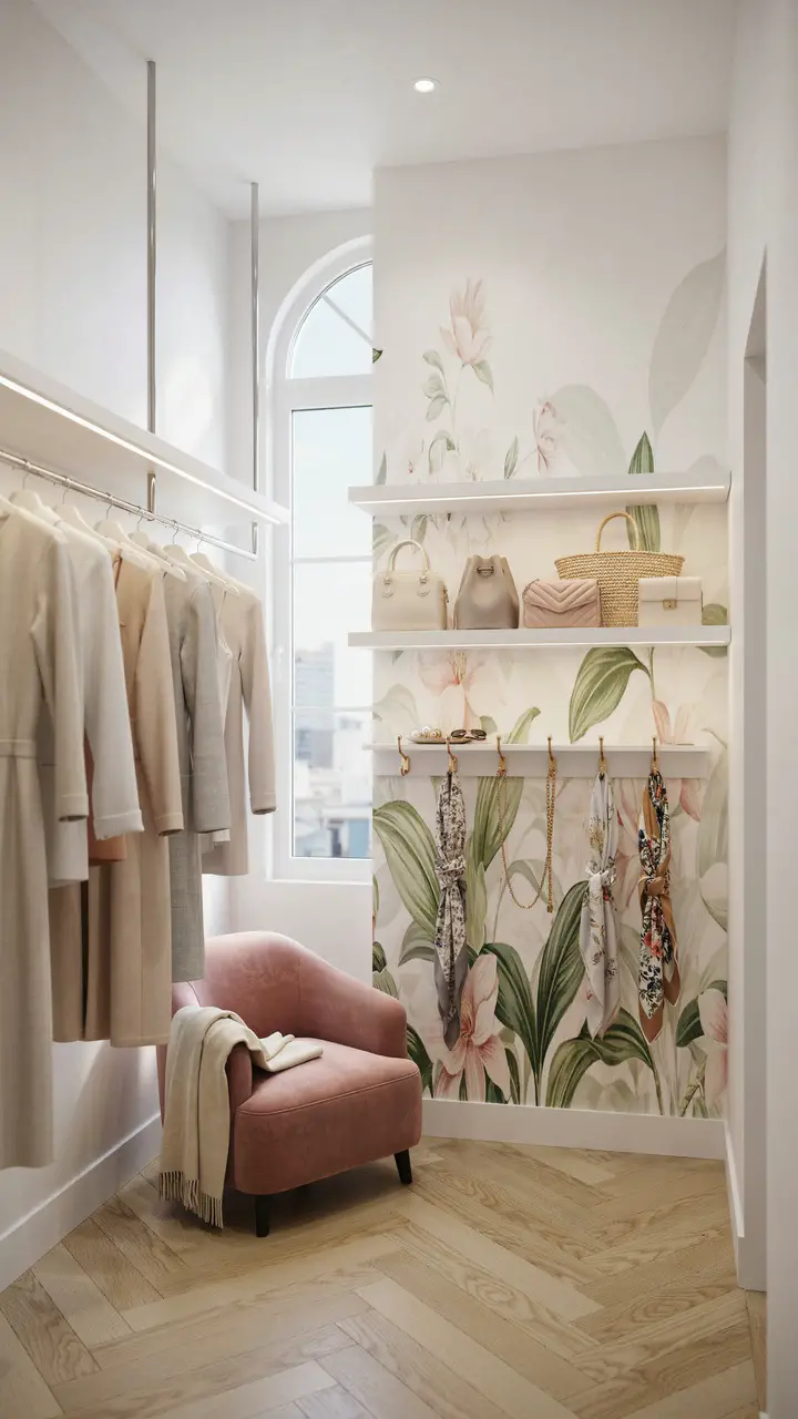 The Wallpapered Accent Wall with Floating Shelves