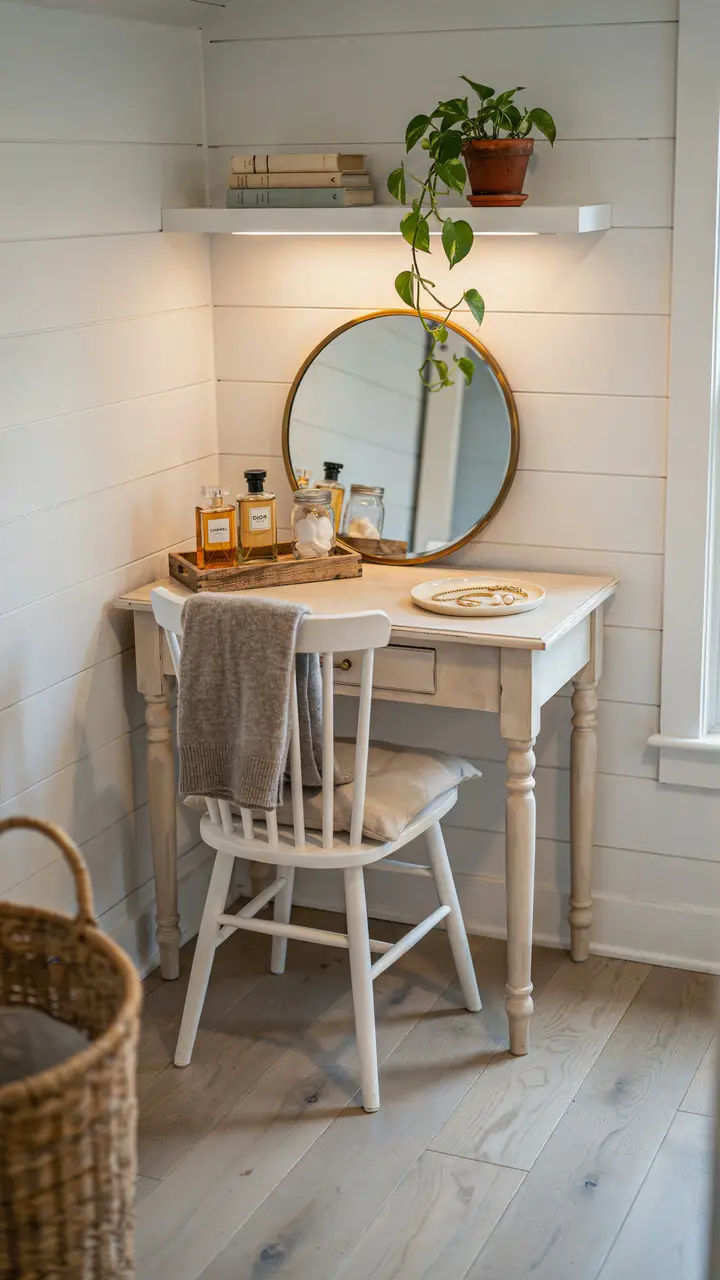 Vintage Vanity Nook Tucked Into the Closet Corner