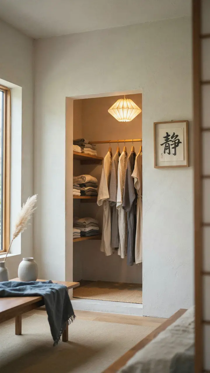 Built-In Niche Closet with Paper Lantern Lighting