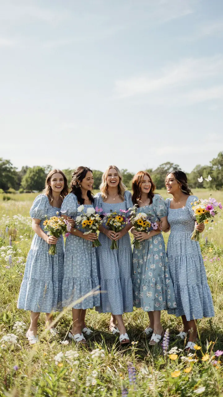 Sky Blue Floral Midi Dress