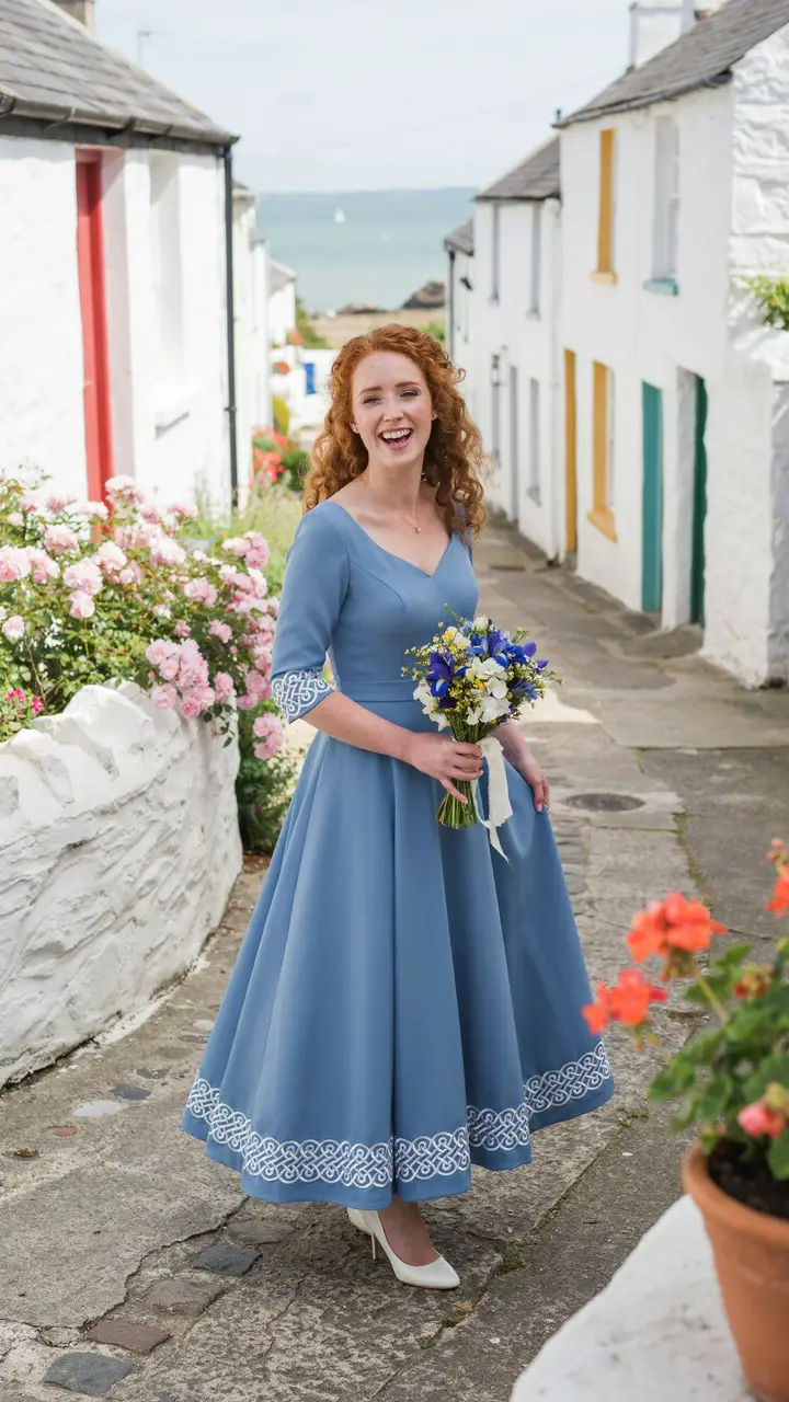 The Blue Bride — Cornflower Blue Gown with White Knotwork