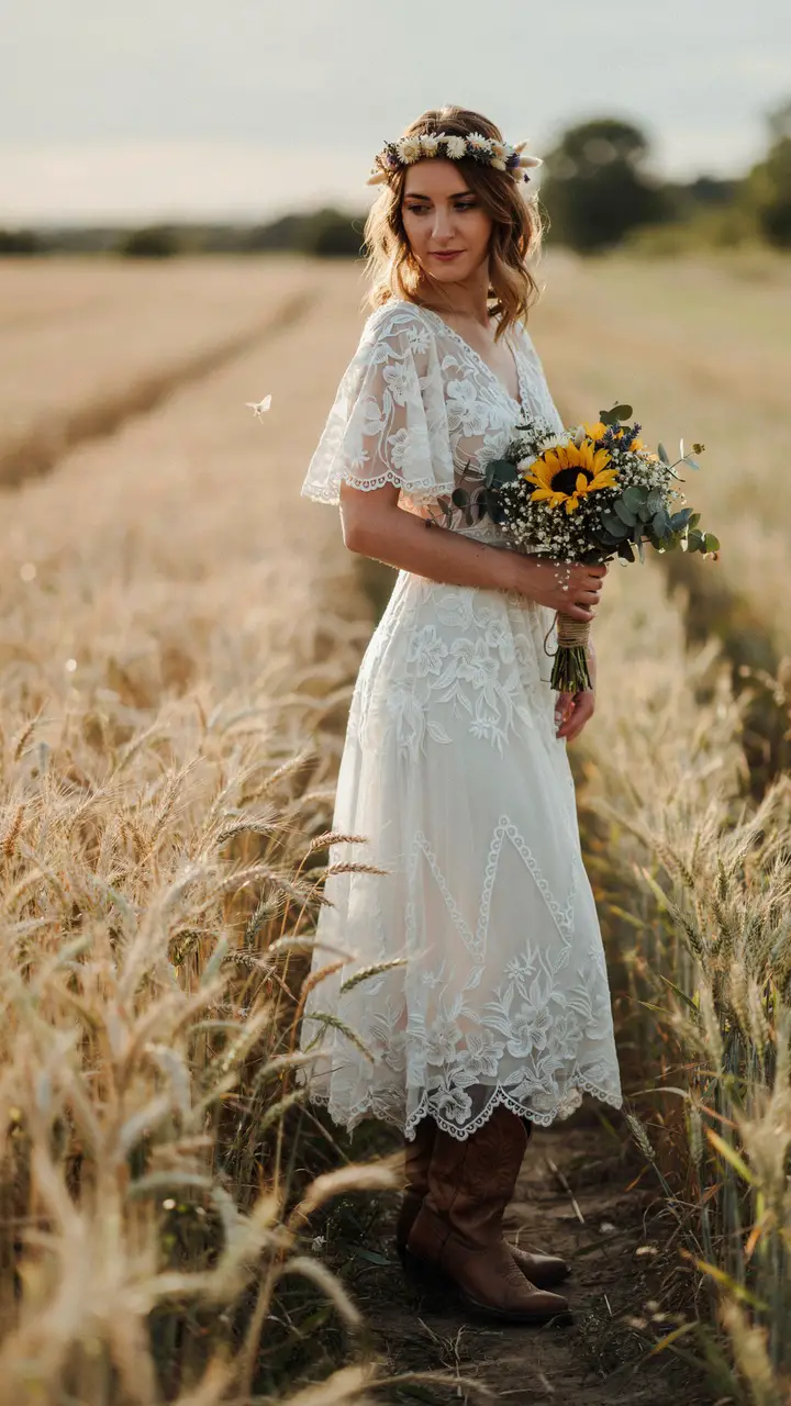 The Classic Lace Boho Dress With Worn-In Leather Boots
