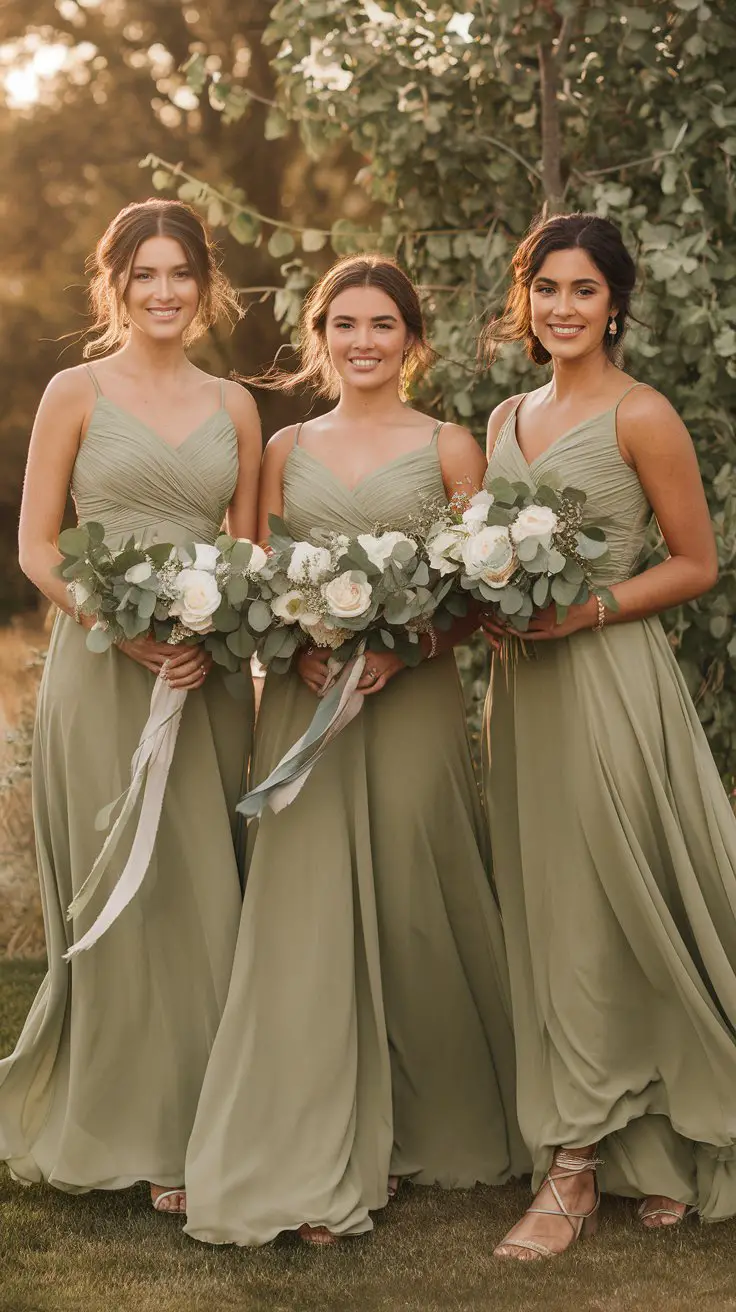 The Classic Olive Chiffon Flowy Gown